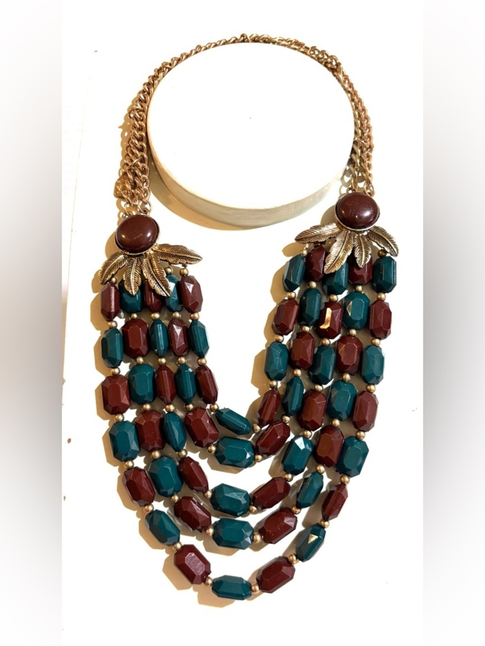 Fashion Jewelry Teal and Burgundy Multi-Strand Beaded Necklace